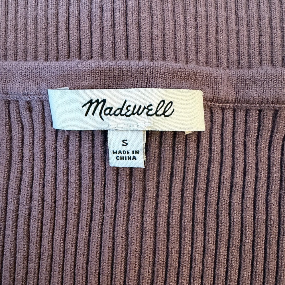 New Madewell Brown Ribbed Square Neck Short Sleeve Cropped T shirt Top Size S - Picture 4 of 6